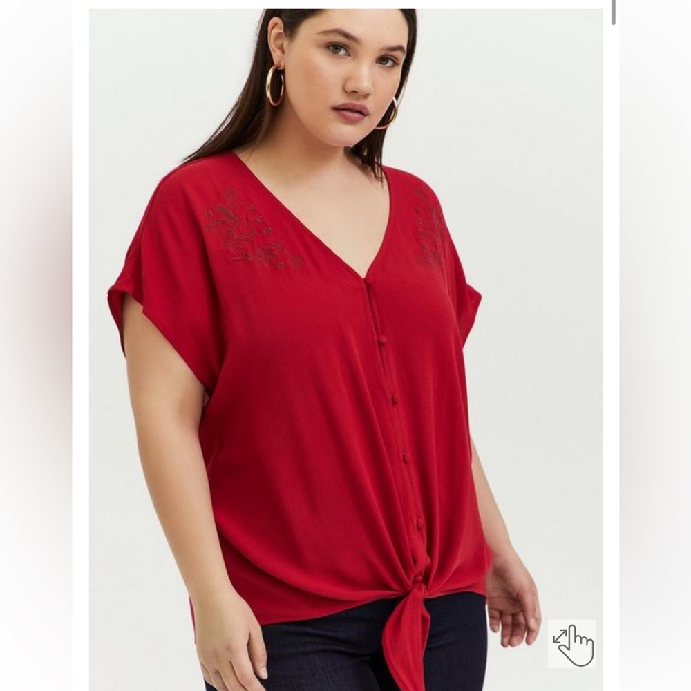 Disney Mulan Tie Front Embroidered Crepe top, size 1